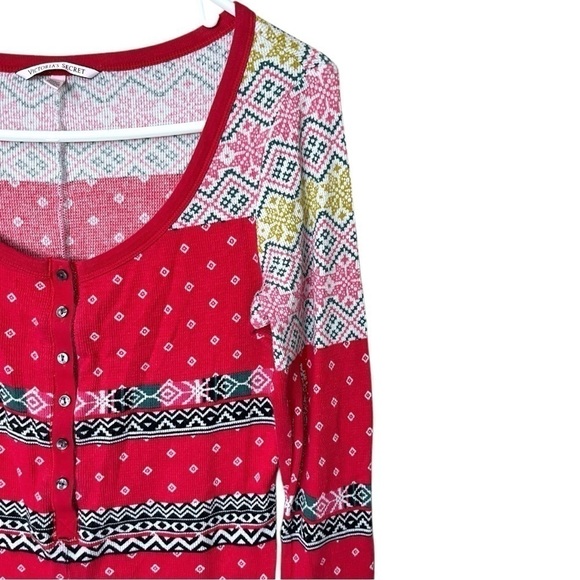 Victoria’s Secret Thermal Henley Holiday Print Pajama Cotton Blend Romper Size M - Picture 5 of 7